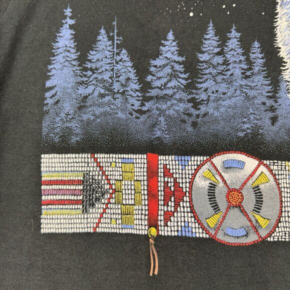 Vintage SS Wolf Native American Tee Shirt Men's XL Black Faded T-Shirt USA 90s - Picture 3 of 11